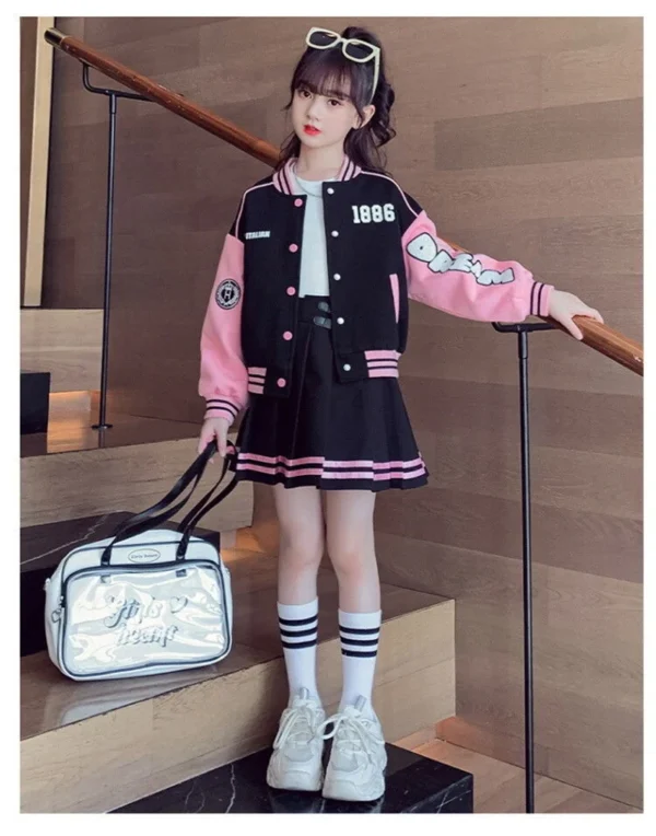 Girls Fashion Clothing Sets Spring Autumn Kids Baseball Sports Suit Children Jacket Pleated Skirt 2Pcs Student Uniform Outfits - Image 5