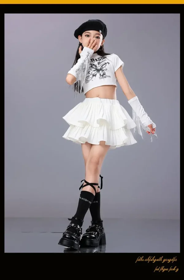 Hip Hop Girls Crop Top Plaid Street Dance Skirt Kids Ribbon Pleated Skirts Teens Jazz Cool Costumes Child Streetwear Clothes Set - Image 45