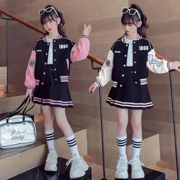 Girls Fashion Clothing Sets Spring Autumn Kids Baseball Sports Suit Children Jacket Pleated Skirt 2Pcs Student Uniform Outfits - Image 26