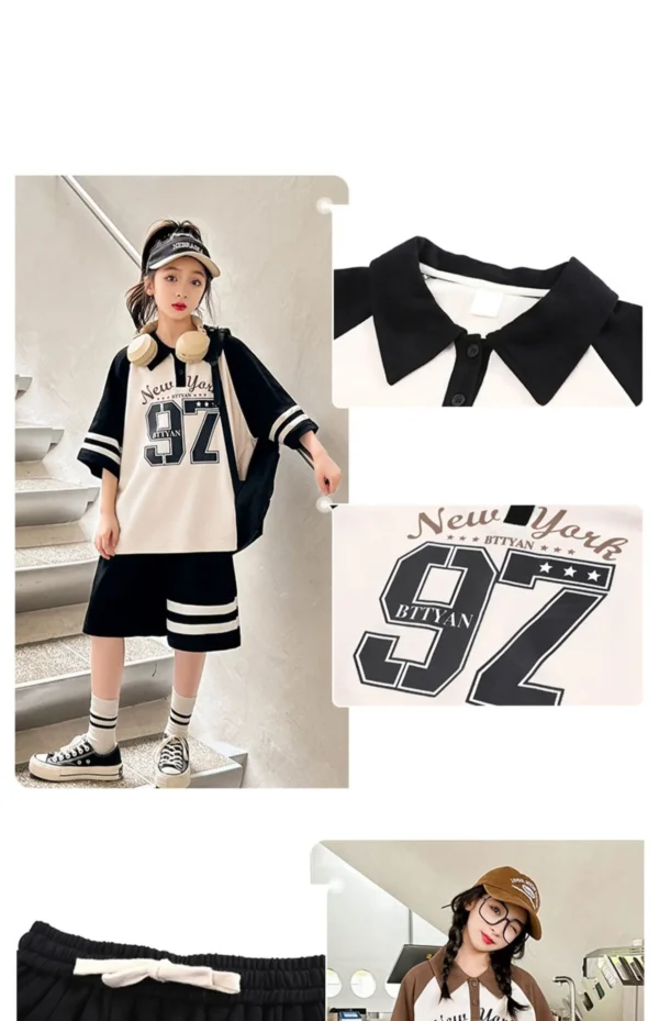 Summer Casual Girls Cotton Contrast Striped Preppy t-Shirt Tops+Short Pant Sets School Kids Tracksuit Child 2PCS Outfit 5-16Yrs - Image 11