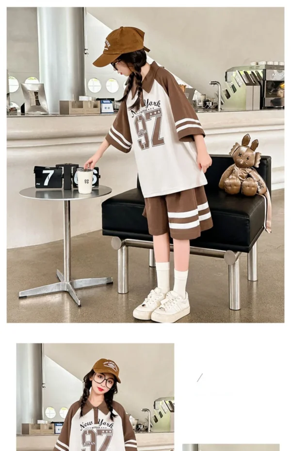 Summer Casual Girls Cotton Contrast Striped Preppy t-Shirt Tops+Short Pant Sets School Kids Tracksuit Child 2PCS Outfit 5-16Yrs - Image 17