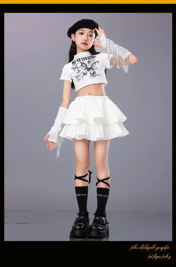 Hip Hop Girls Crop Top Plaid Street Dance Skirt Kids Ribbon Pleated Skirts Teens Jazz Cool Costumes Child Streetwear Clothes Set - Image 47