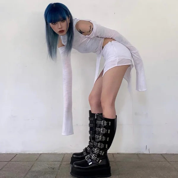 Hooded Soild Hollow Out Two Piece Sets Womens Outfits Short Skirt Asymmetries Clothes Silm Streetwear Strapless Sleeves Top - Image 19