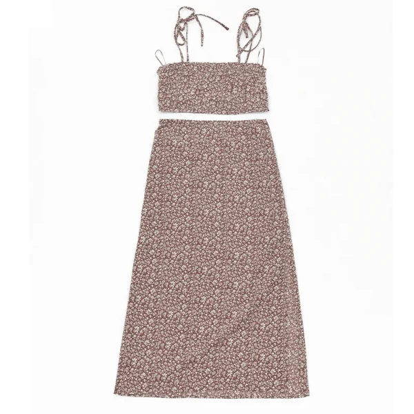 Floral Strap Vest Top with Tight Slit Half-Length Skirt 2-Piece Set Chic Outfit Floral Print Suspender Design - Image 8