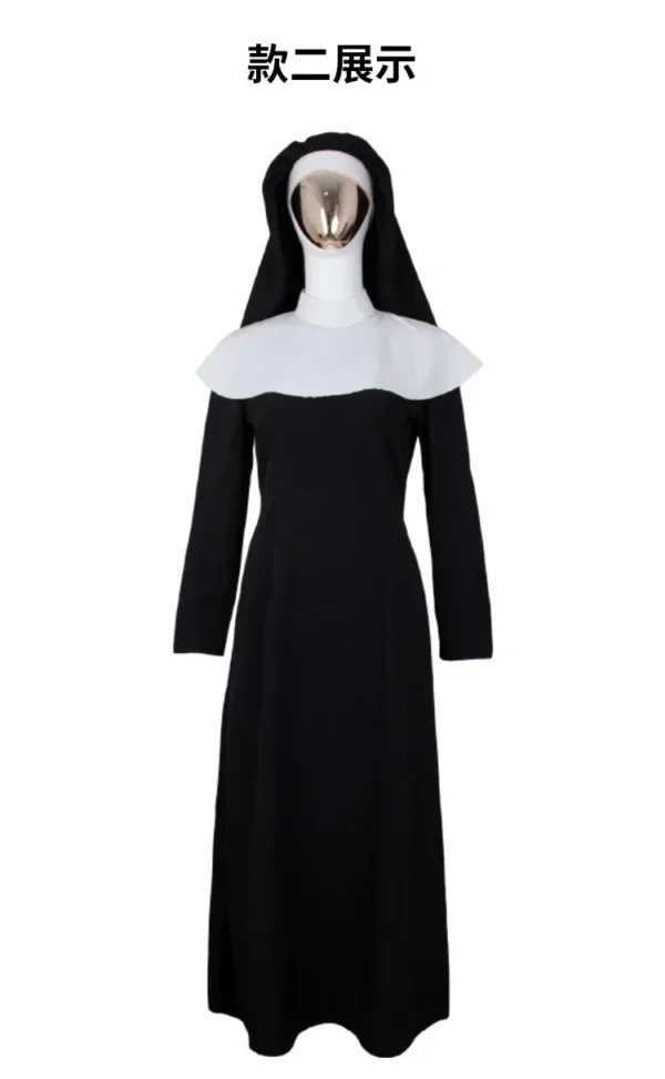 Nuns Cosplay Costumes Women Girls Christian Catholic Religion Missionary Nun Black Dress Halloween Christmas Carnival Party - Image 9