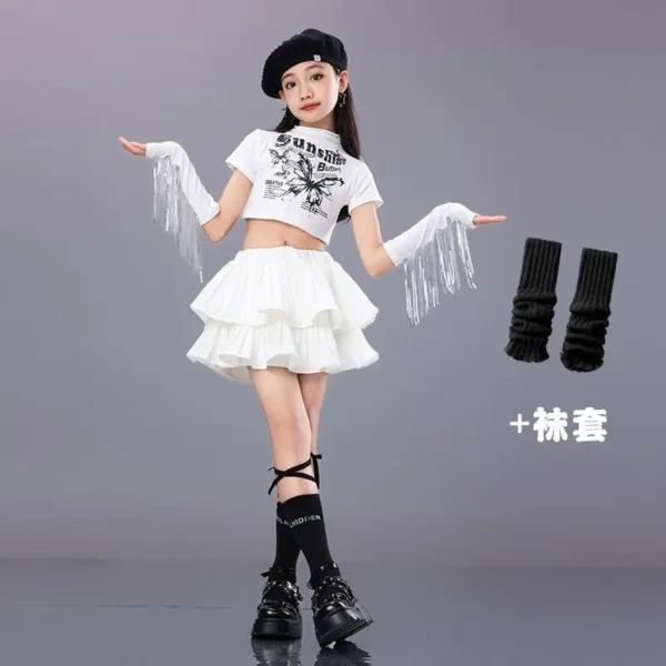 Hip Hop Girls Crop Top Plaid Street Dance Skirt Kids Ribbon Pleated Skirts Teens Jazz Cool Costumes Child Streetwear Clothes Set - Image 7