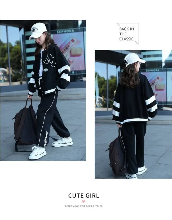 Girls Contrast Alphabet Single-breasted Sweat Varsity Jacket+Drawstring Sweatpant Set School Kids Tracksuit Child Outfit 3-14Yrs - Image 17