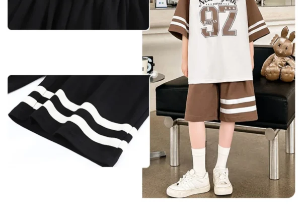 Summer Casual Girls Cotton Contrast Striped Preppy t-Shirt Tops+Short Pant Sets School Kids Tracksuit Child 2PCS Outfit 5-16Yrs - Image 12